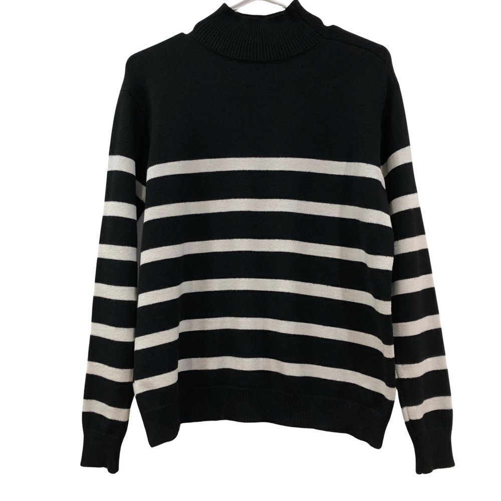 Sweater, Pullover Mock, Black/Ivory Tan, Size L - Picture 3 of 9